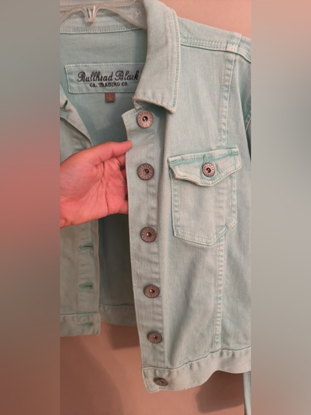 Bullhead Mint Green Denim Jacket - Women's Cropped Trucker - Picture 2 of 4